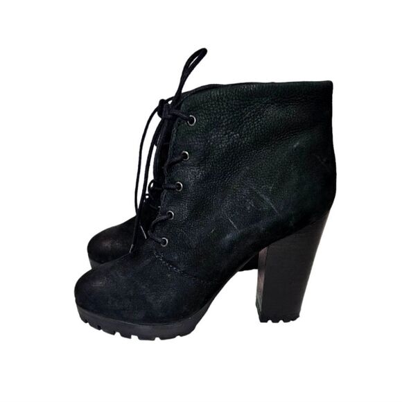Steve Madden Ricca Platform Black Suede Lace Up Chunky Ankle Boots Booties 10 - Picture 1 of 11
